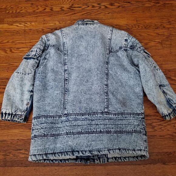 Vintage 90s Heavy Duty Fleece-Lined Acid-Washed Denim Jacket - Picture 6 of 7